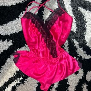 Victoria's Secret 2011 Hot Pink Satin Lace Chemise Romper